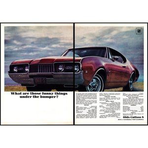 1968 Oldsmobile Cutlass S Coupe 2 Page Vintage Print Ad Red Rocket V8 Wall Art